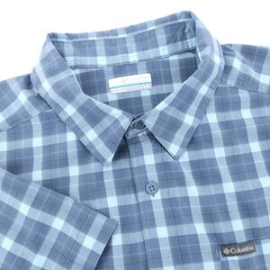Columbia Sportswear Performance‎ Plaid Short Sleeve Button Up Shirt Blue Mens L